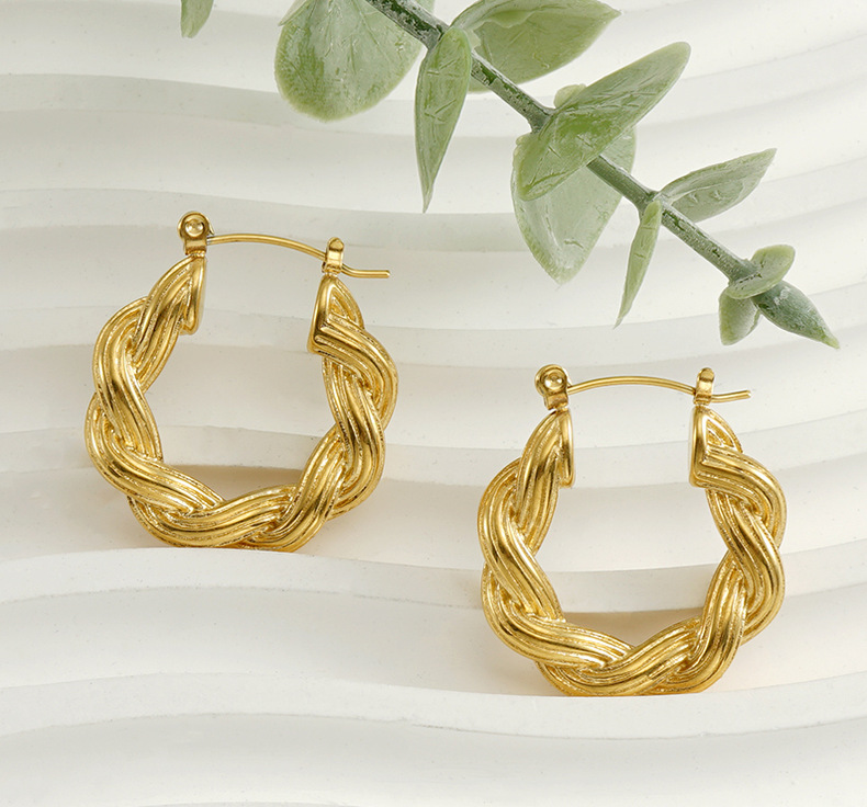Daily Occasion 1 Pair Elegant Twist 304 Stainless Steel Titanium Steel 18K Gold Plated Hoop Earrings