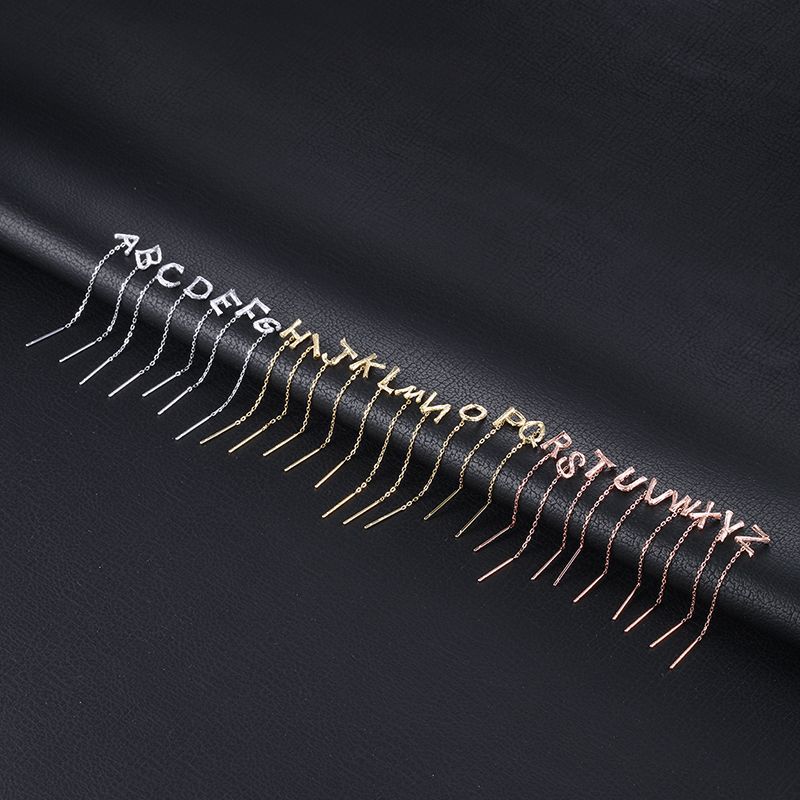 Shiai original s925 plata esterlina oído líneas inglés 26 letras cadena de la oreja moda todo-fósforo oído espárragos multi-color generación