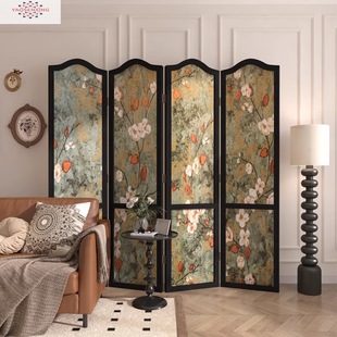 American Style Retro Solid Wood Folding Screen Modern Living Room Entrance Hallway Blocked Mobile Background Wall Decorative Folding Screen