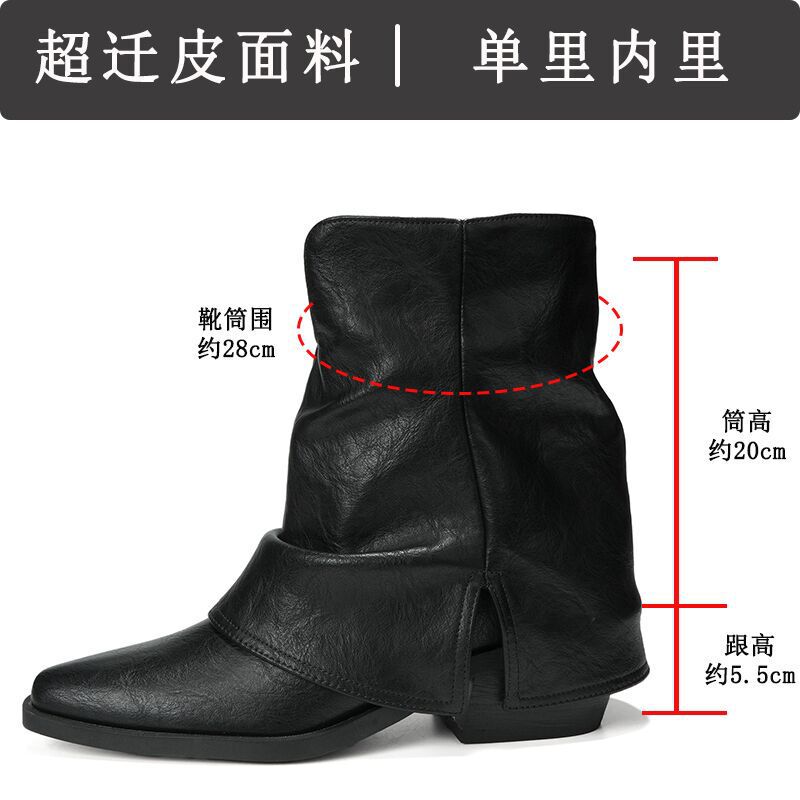 白色粗跟短靴女2025新款高跟瘦瘦靴尖头堆堆靴裤管夏款巨好看靴子|undefined
