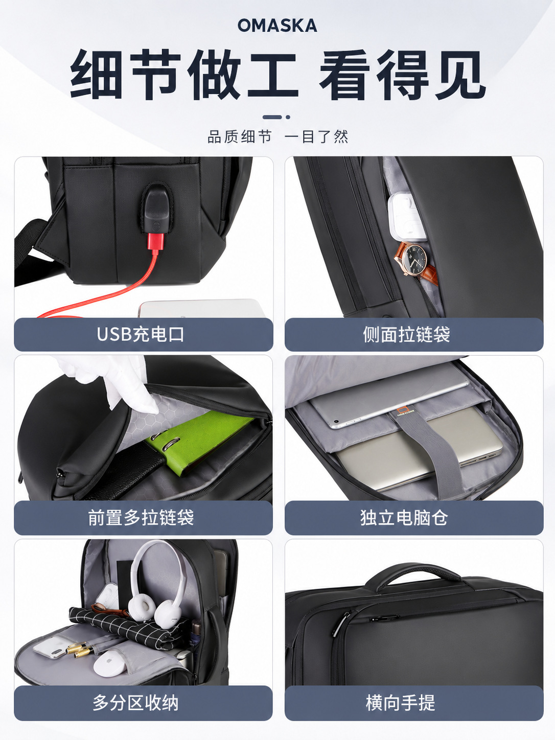 Mochila para Computadora de Negocios de Membrana, Impermeable y de Gran Capacidad para Viajes