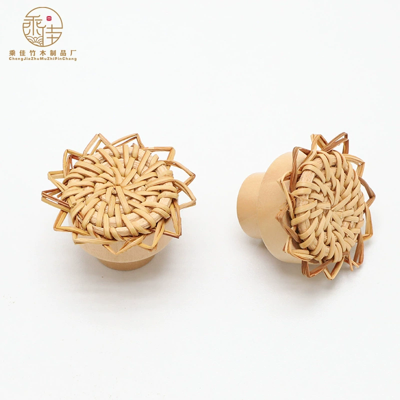Новая деревянная ручка из ротанга, дверной ящик шкафа, деревянная ручка, плетеная круглая деревянная ручка из ротанга подсолнечника с одним отверстием