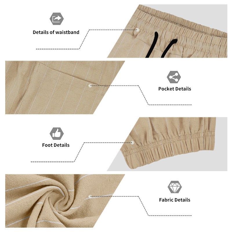 Europa y Estados Unidos comercio exterior transfronterizo primavera y verano relajado hombre ocio simple lino rayas camisetas deportivas pie pantalones rectos americanos