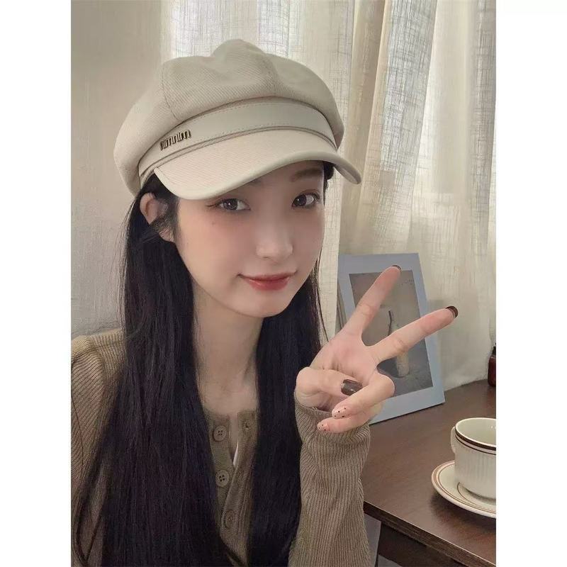 秋冬万能英国風カレッジ風キャスケット帽レディース韓国風レトロベレー帽フラットトップ八角海軍帽|undefined