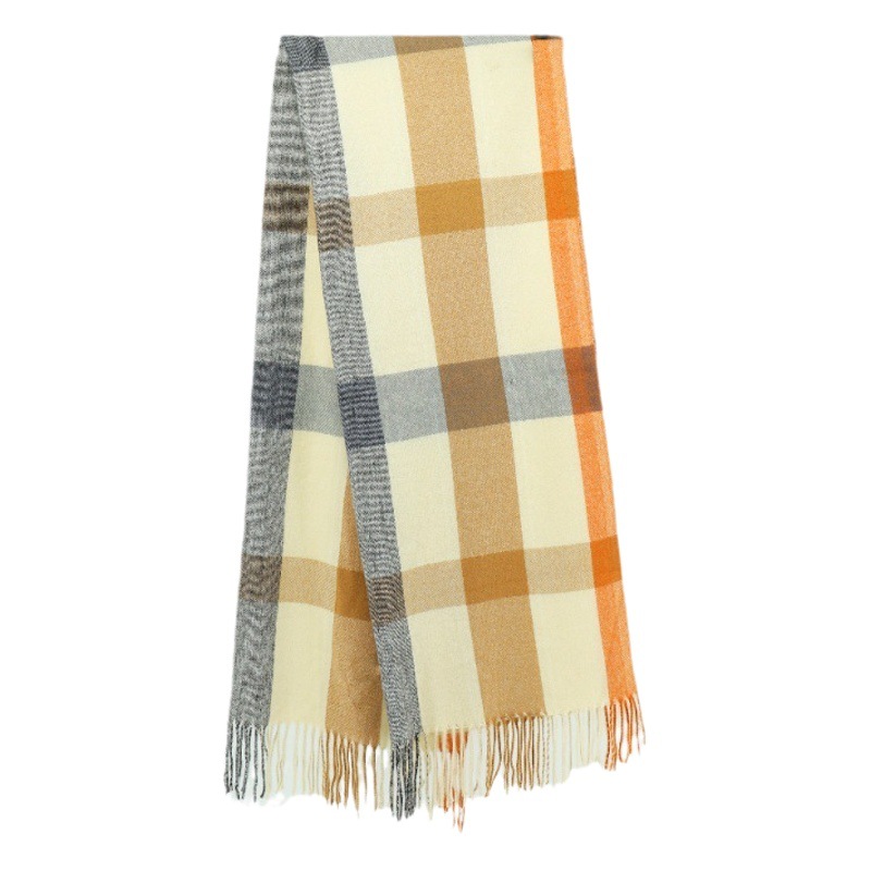 Bufanda de imitación de cachemira, bufanda cálida de invierno, diseño a cuadros simple y elegante con un toque de alta gama, chal con borlas al por mayor, borlas de alta gama.