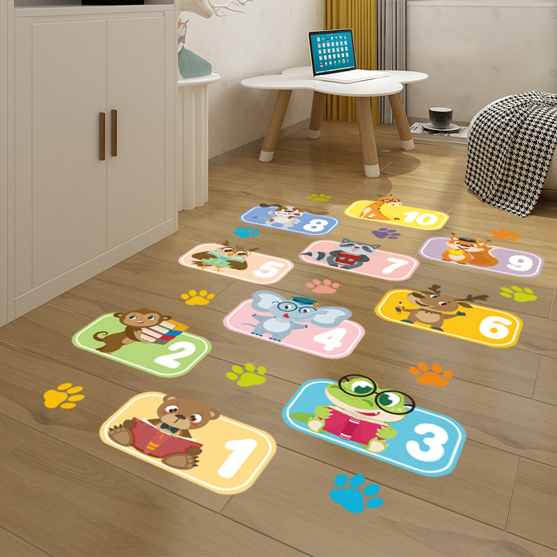 Lvkang CH27010ABC Animal Number Floor Cartoon Hopscotch Game Kindergarten Children Living Room Self-Adhesive Stickers_maomaolike.com