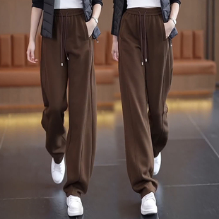 Sports Banana Pants for Women 2025 Spring, Autumn and Winter New Elastic Waist Sweatpants Fleece-Lined Wide Leg Pants Casual Sickle Pants