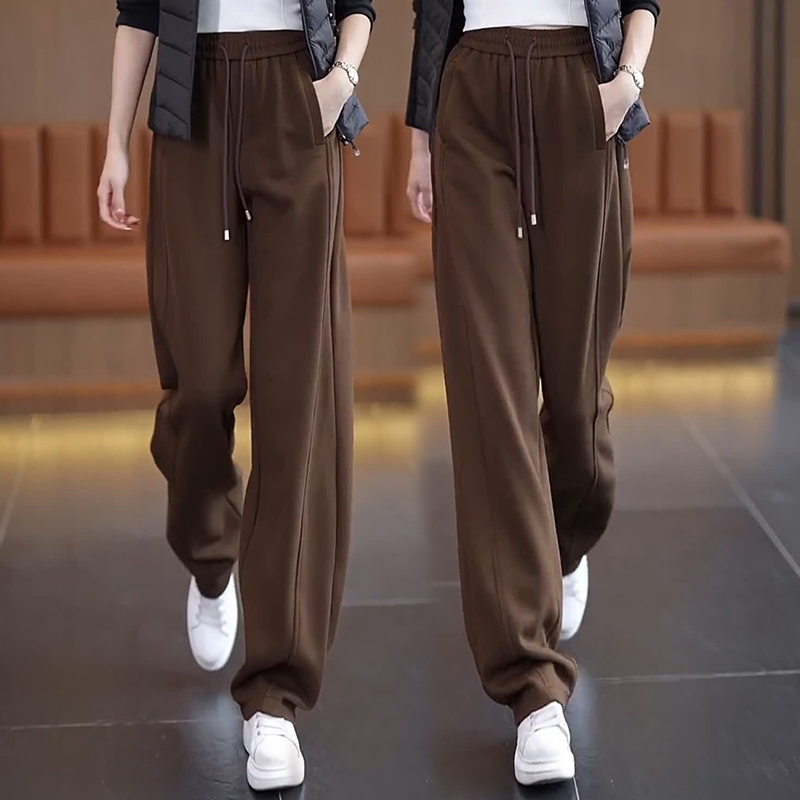 Sports Banana Pants for Women 2024 Spring and Autumn and Winter New Elastic Waist Pants Plus Fleece Wide Leg Pants Casual Scythe Pants