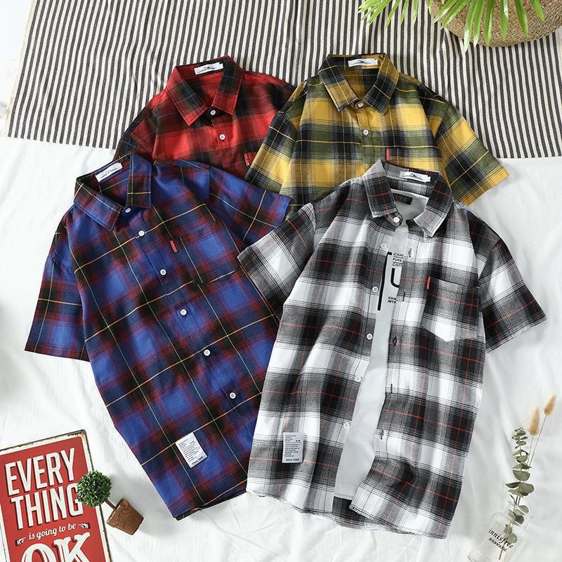 2024 Summer new short sleeve plaid shirt men's casual Korean style trendy handsome thin coat Hong Kong style shirt inch