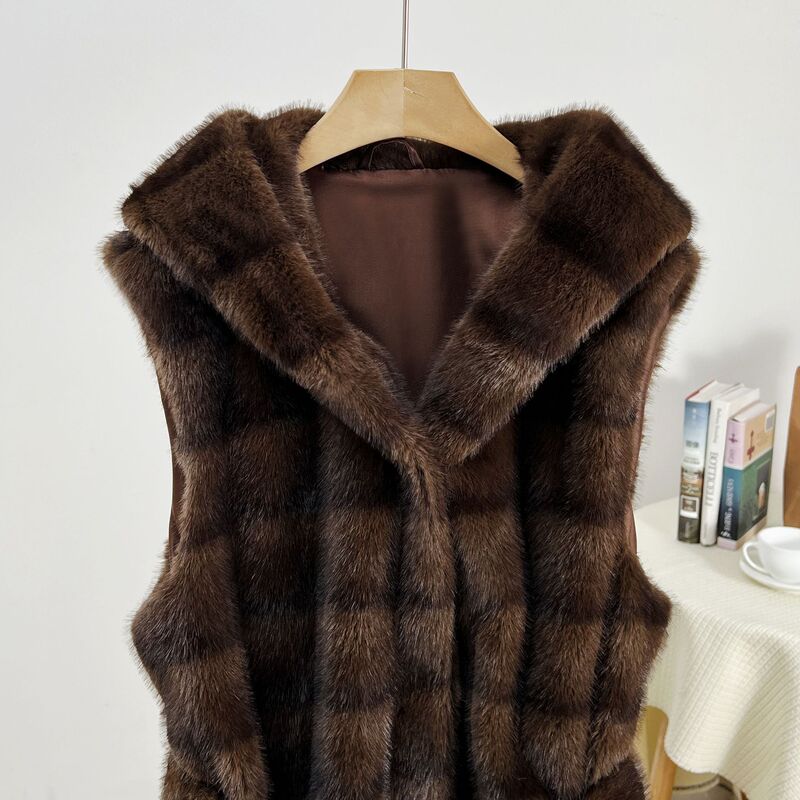 Aliexpress Foreign Trade New Belt Vest Top Imitation Mink Horizontal Striped Tops Hooded Western Style Short Slim Fit