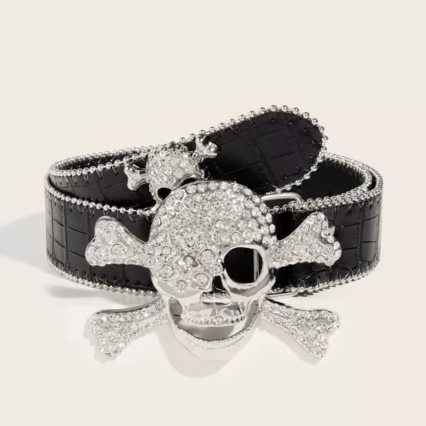 Skeleton rhinestone buckle+tail skull accessories (black)