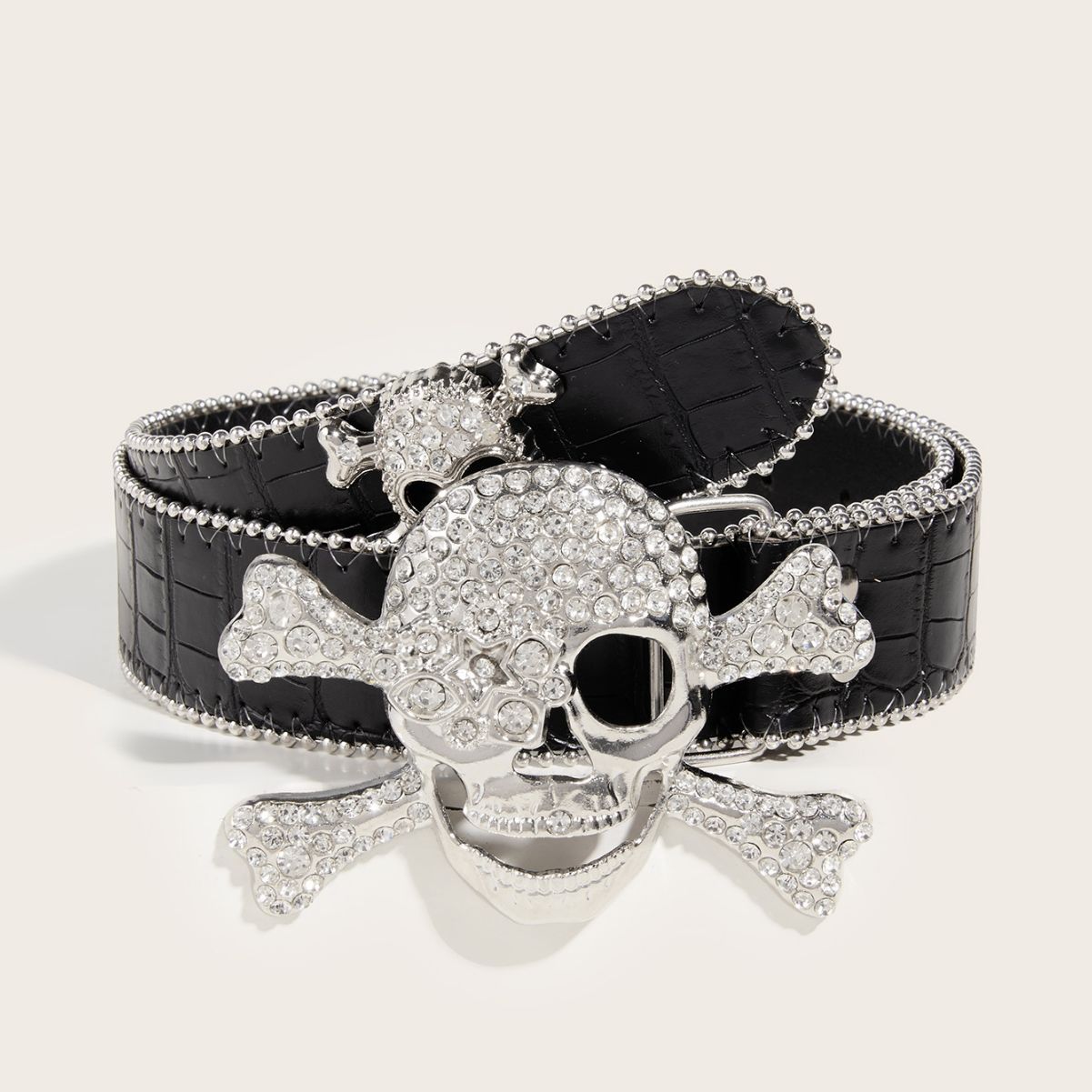 Hip-hop Exaggerated Skull Pu Leather Alloy Inlay Rhinestones Unisex Leather Belts display picture 1