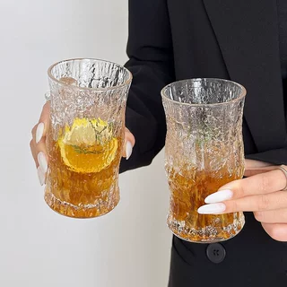 ins高颜值竹节杯玻璃杯果汁树皮纹拿铁咖啡杯冷饮杯牛奶杯冰美式