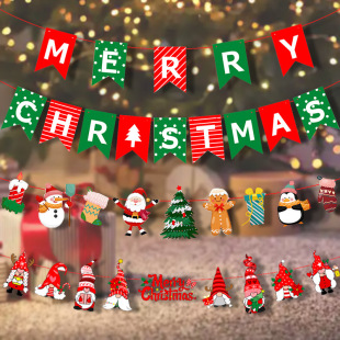 Christmas Theme Paper Decorations Christmas Party Flag Hanging Decoration Holiday Cartoon Banner Flower Background Supplies