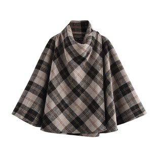 Uc&Za Cross-Border Aliexpress Women's European and American Style Retro Plaid Design Woolen Cloak Jacket 7522045