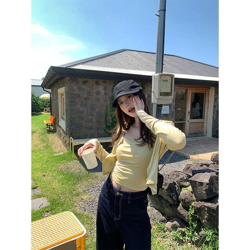 im向 韩女daily~圆领长袖短开衫针织衫+可调节吊带两件套女秋季|undefined
