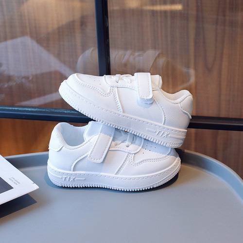 Spring and Autumn Ultra-Light Children's Sports Shoes with Real Insole, Magic Tape Shoes for Boys and Girls, School Style White Shoes for Kids