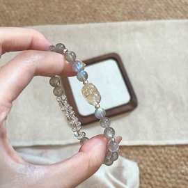 月光手链恋人之石吸金纳福财源广进灰月光貔貅手串发财