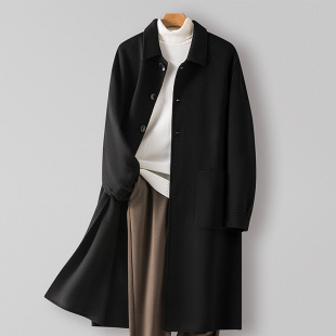 Fashion new 100% wool coat double-sided lapel woolen coat men's high-end long cashmere-free coat wholesale