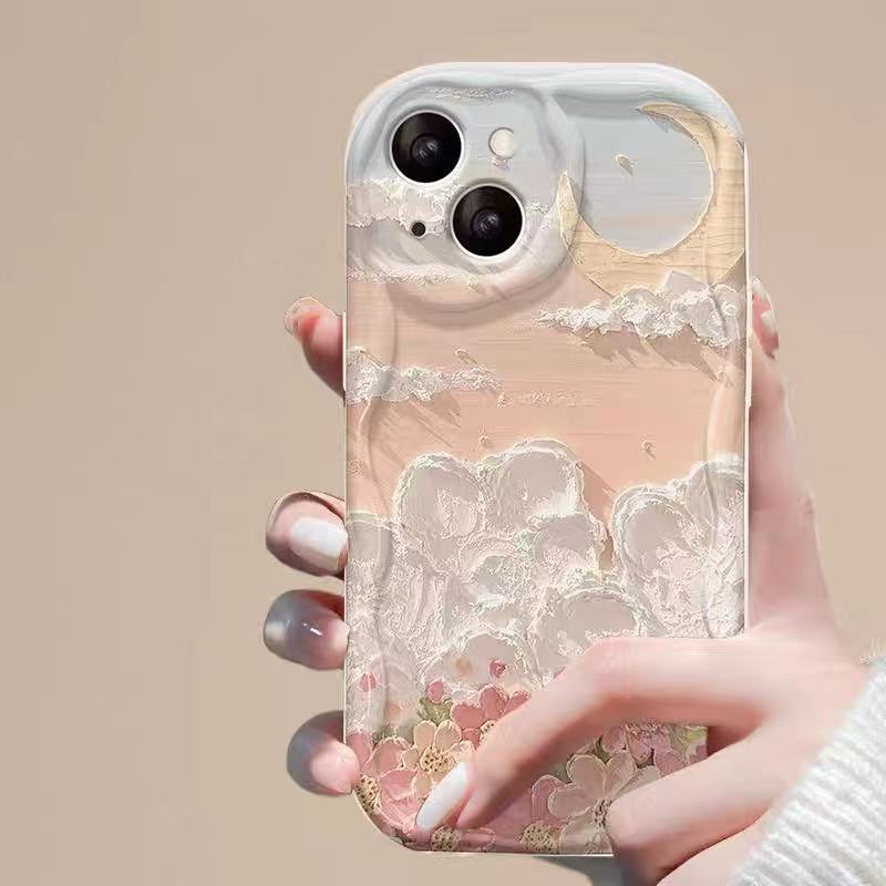 Pintura al óleo Flores en la nube Adecuado para iPhone 15promax Funda para teléfono móvil Apple 16 Anti-caída 14pro Japón y Corea 13/12