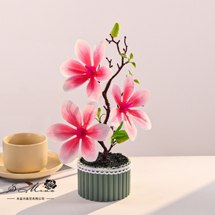 Three-Headed Magnolia Bonsai Potted Home Decoration Artificial Green Plant Flower Wedding Party Interior Decoration