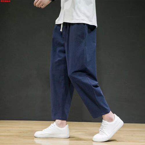 Men's Summer Cotton Linen Pants Loose Lightweight Trendy Versatile Casual Sports Pants Fat and Large Linen Short Pants