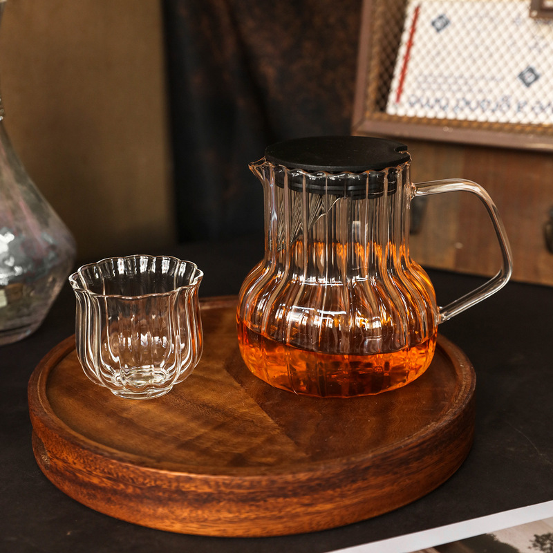 Glass Hand-Pour Pot with Lid, Coffee Sharing Pot, Tasting Cup, Household Flower Teapot, Brewing Pot, Cold Brew Pot and Cup Set