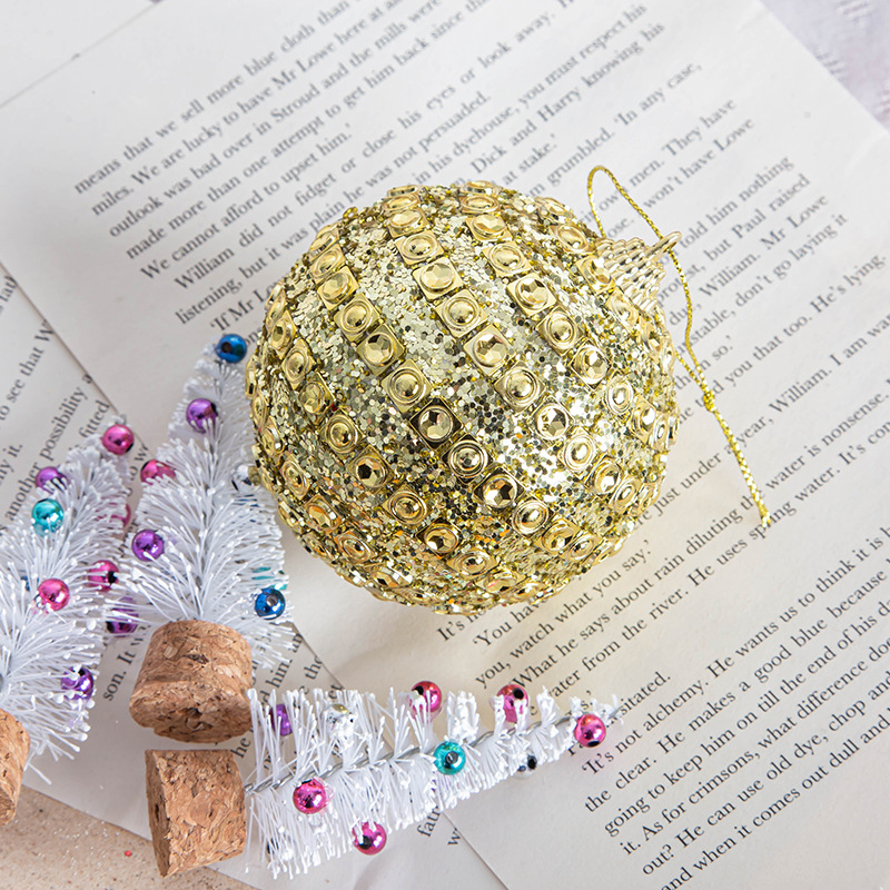 Bola de Navidad con lentejuelas de oro decoraciones para árboles de Navidad adornos colgantes de Navidad ventana Bola de colores 8m3 paquete