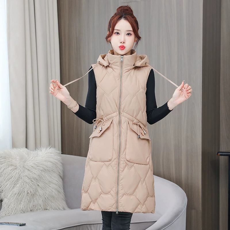 Хлопковый жилет средней длины, пальто, женская осень-зима, новая модная повседневная теплая с капюшоном с хлопковой подкладкой