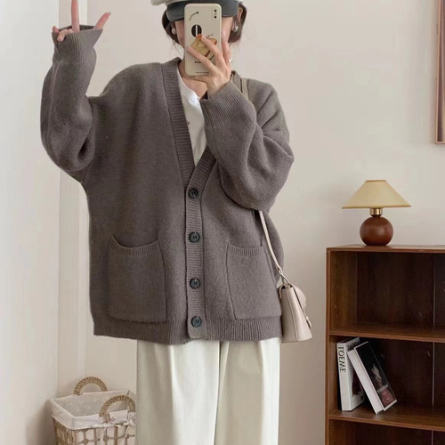 [cashmere large version] spring spring and autumn new style loose slimming all-matching coat gentle women's woolen cardigan