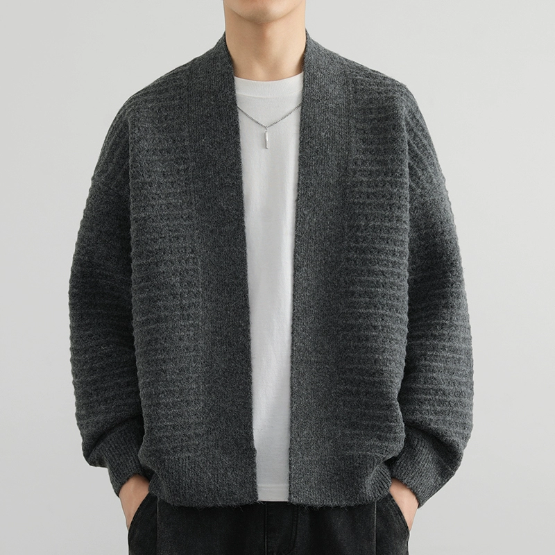 Мужской демисезонный трендовый кардиган, свитер, шерстяной плащ, oversize, V-образный вырез, стиль высокого качества