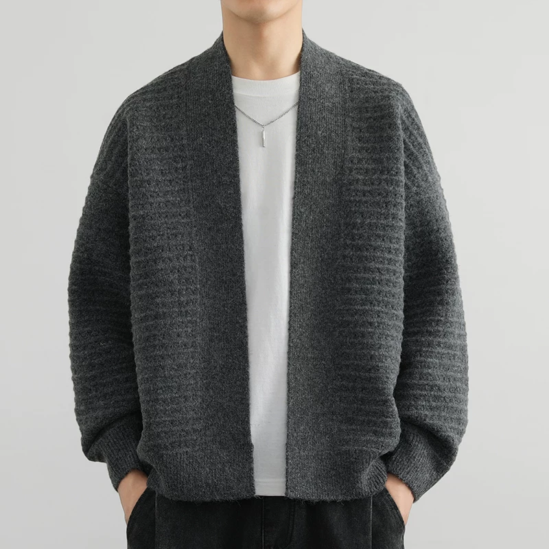 Мужской демисезонный трендовый кардиган, свитер, шерстяной плащ, oversize, V-образный вырез, стиль высокого качества