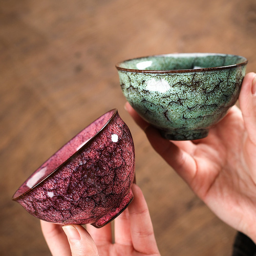 Kiln transformation and built Kung Fu tea set single cup inlaid with silver ceramic tea cup household tea cup master cup tea cup personal silver cup