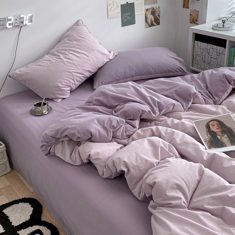 Японский стиль, весенне-летний стираный хлопок, однотонный, четырехкомпонентный комплект для общежития, студенческий трехкомпонентный пододеяльник, простыня, постельное белье оптом