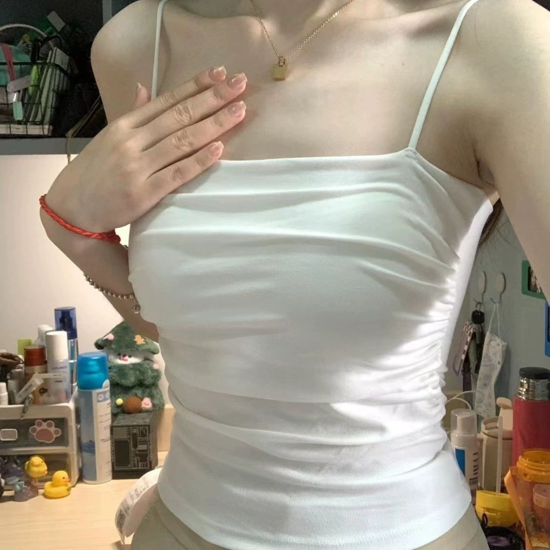 Плиссированная камзол Pure Desire Женская облегающая с нагрудной подушечкой Милая Горячая девушка верхняя одежда для похудения Beauty Back Топ без рукавов