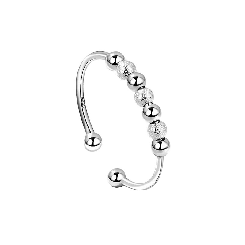 S925 anillo de plata con cuentas anillo femenino ins simple nicho diseño flexible Transferencia de cuentas anillo abierto contra la ansiedad