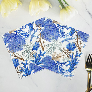 Blue Pastoral Western Restaurant Colorful Printed Napkins Floral Facial Tissues Party Napkins Cross-Border Napkins Party