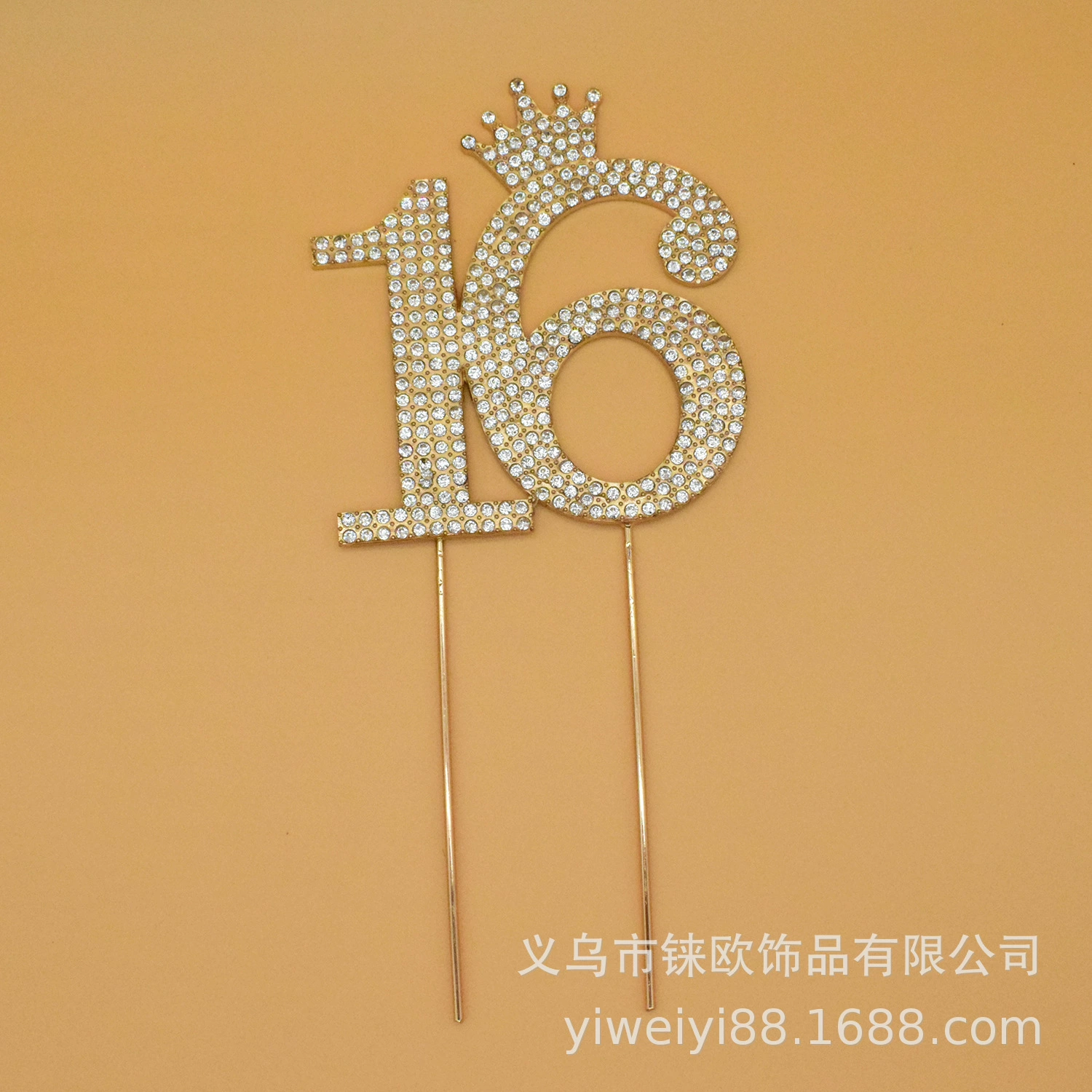 [跨境15 16 18数字头顶皇冠蛋糕插片插牌生日宴会饰品合金数字派对]