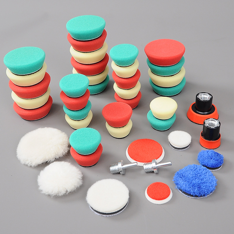 汽车打蜡细节抛光套装42件套1寸2寸 自粘平面海绵盘收蜡盘羊毛盘