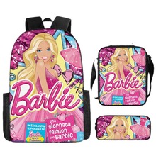 跨境新款芭比公主书包三件套粉色barbie女孩书包大容量学生背包