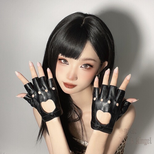Dark JK gloves for women, punk functional style, half-fingered leather, winter satin surface, lo cool cosplay military LOLITA half-sleeve covers