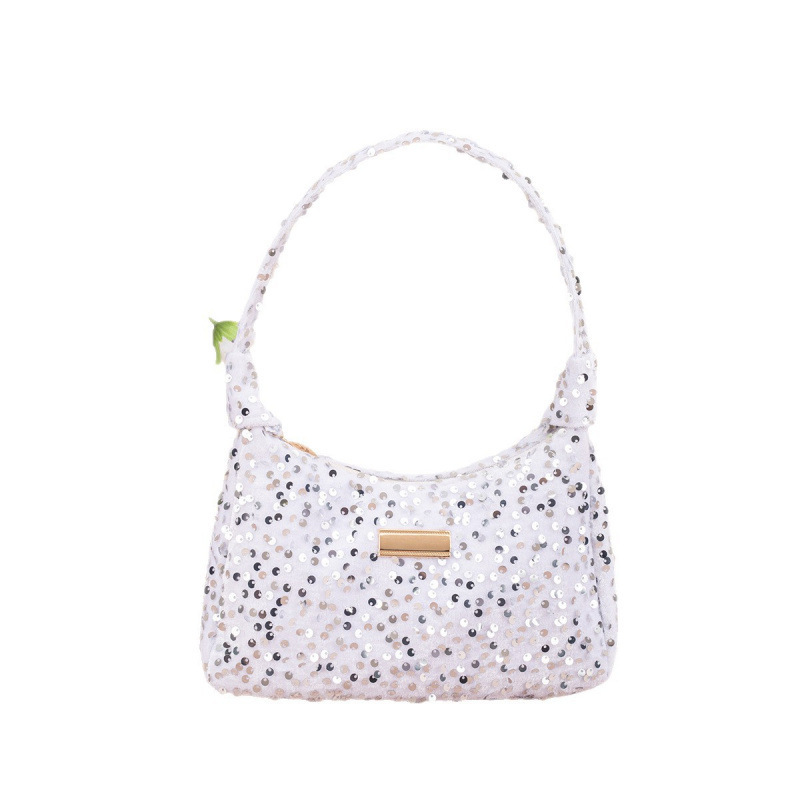 Bolsa de hombro de moda de color sequilla, bolso de hombro de mujer de verano blingbling, bolso de perlas de nicho, bolso debajo de la axila image 5