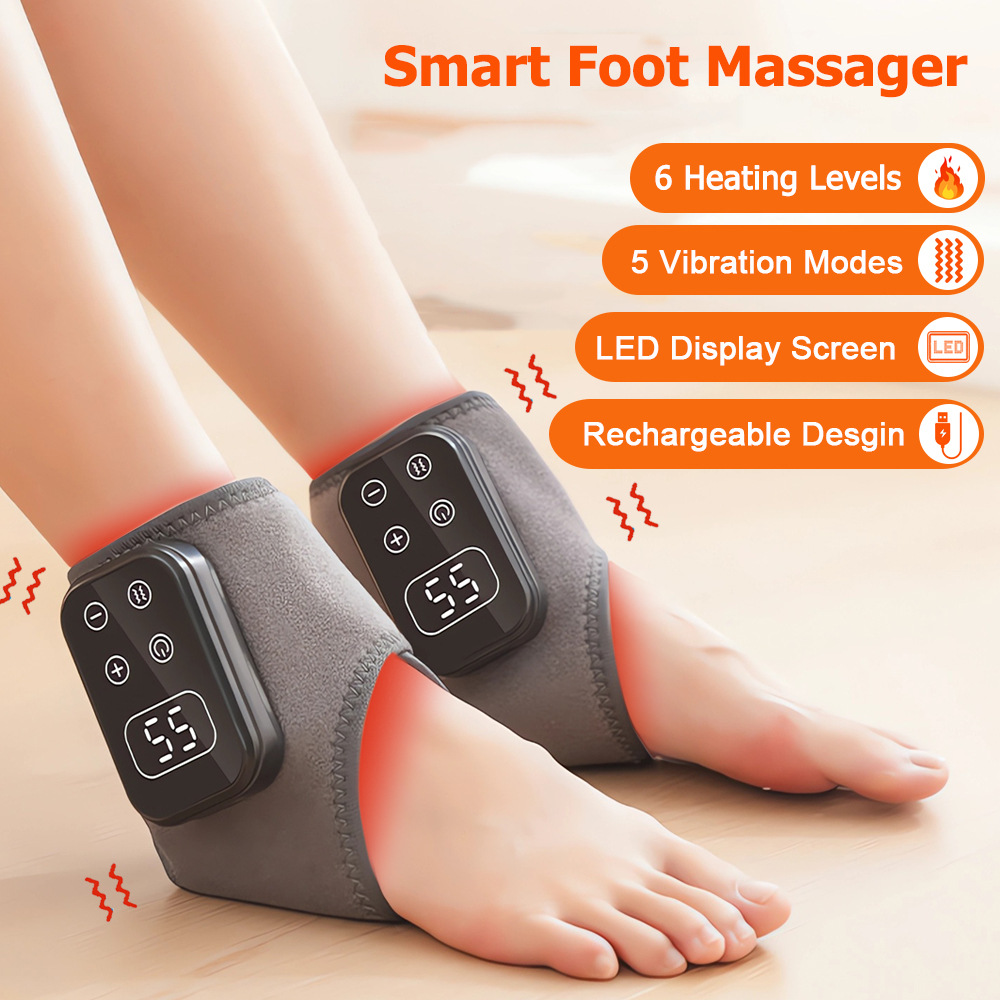 Cross-Border Electric Ankle Massager with 6 Heating Levels, 5 Foot Massage Levels, New Digital Display Foot and Ankle Therapy Device with Heat Therapy