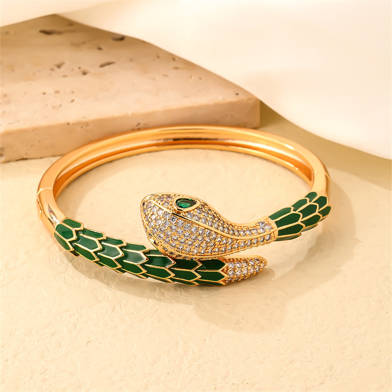Parure de bijoux serpentine pleine de diamants, bague bracelet en zircon, personnalité de luxe légère, tête de léopard de l'industrie lourde_voghion.com