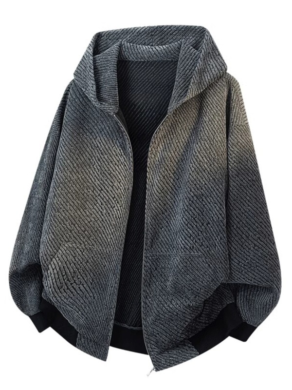 Vintage Chanel-Style Men's Jacket, Spring and Autumn Hooded Heavy Knit Cardigan Sweatshirt with Striped Design, Versatile Outerwear