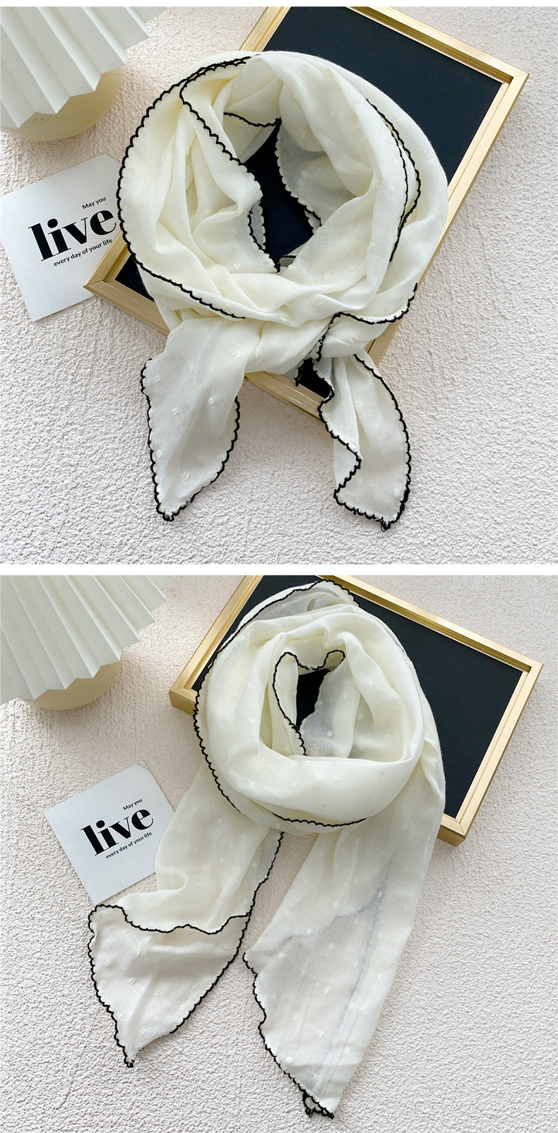 Demi-cercle Coton Et Lin Triangle Foulard Foulard En Soie Foulard De La Mode Coréenne Foulard Foulard Foulard Décoratif display picture 8