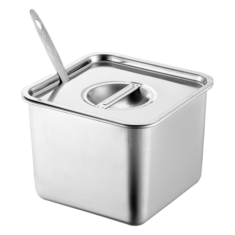 Jarra de condimento de acero inoxidable con tapa de cocina cuenca de cerdo barril cuadrado caja de condimento de almacenamiento comercial condimento tarro