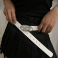 2.8cm Rhinestone Silver Buckle + White Belt