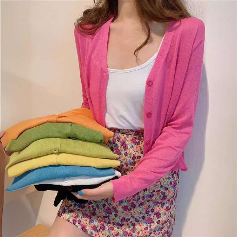 Thin Summer Shawl in Candy Colors, Ultra-Light Sun-Protective Ice Silk Knit Cardigan for Summer Thin Summer Shawl in Candy Colors, Ultra-Light Sun-Protective Ice Silk Knit Cardigan for Summer
