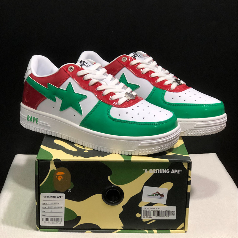Bape Sta猿人頭空軍連名漫威白黒パンダの漆皮の厚い底が高くなりました。|undefined